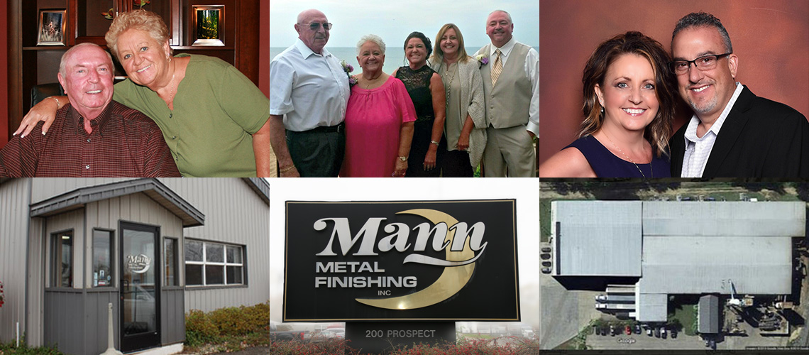 Slider three images Left image of Mann Metal Building Middle Image of Tammy and Greg Right Image of Mann Metal Business Building Top View